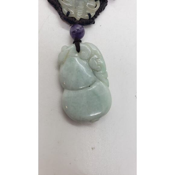 Vintage Necklace Amethyst Genuine Pearl Jade Elephant & Butterfly Pendants - Picture 3 of 13